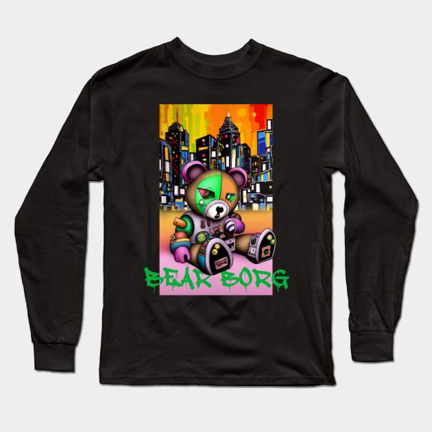 Bear Borg City Long Sleeve T-Shirt by All Aces